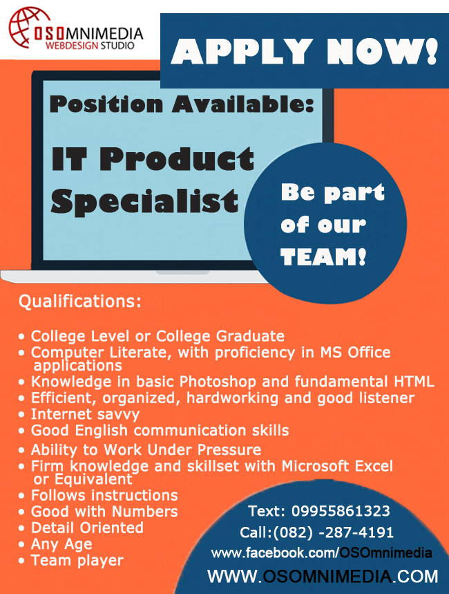 Job Hiring in Davao City - IT Product Specialist